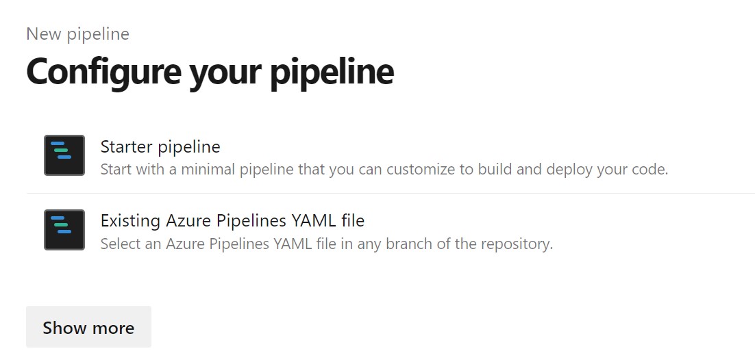 Screenshot of starter pipeline template.
