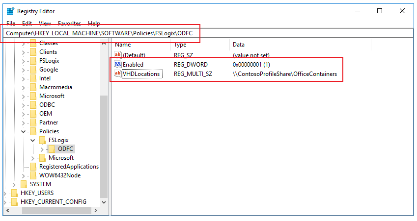 Screenshot showing the Office Containers Registry Configuration.