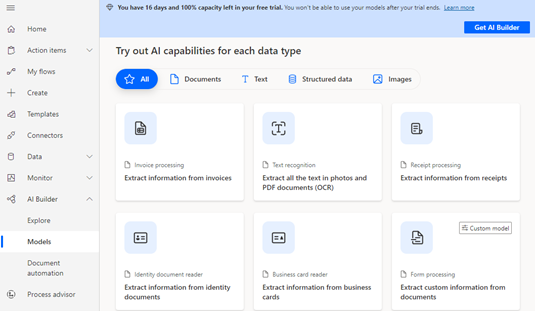 Screenshot of the Try out A I capabilities for each data type interface.