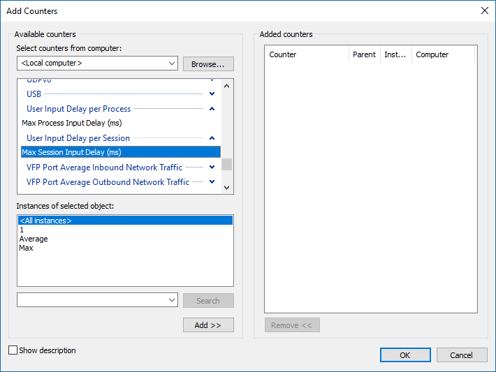 Screenshot showing how to select User Input Delay per Session.