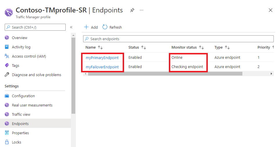 View list of endpoints in Traffic Manager profile