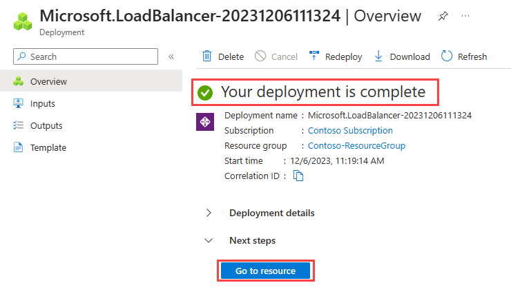 Screenshot of Create load balancer - deployment complete.