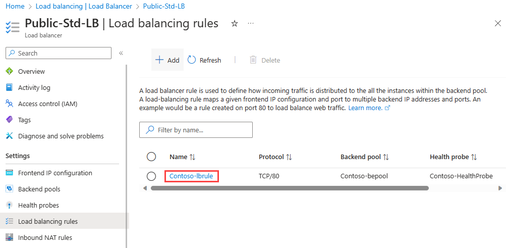 Screenshot of View list of added load balancing rules.