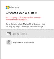 Screenshot showing the security key block user notification.