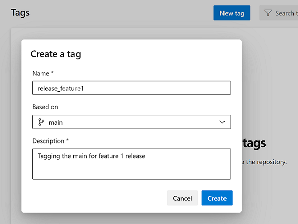 Screenshot of the creation of a tag example.