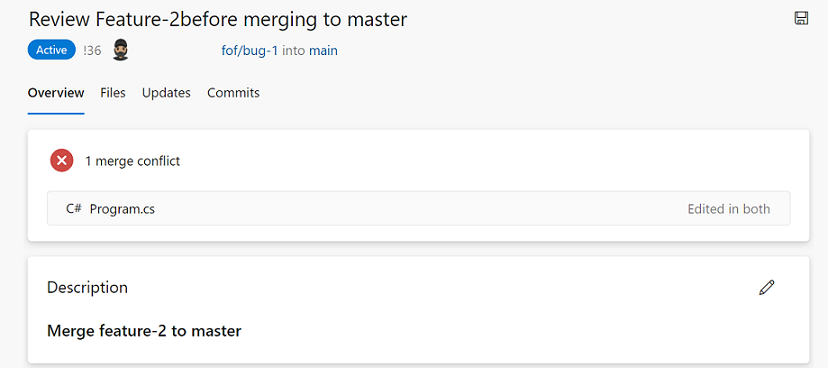 Screenshot of merge conflicts from pull request.