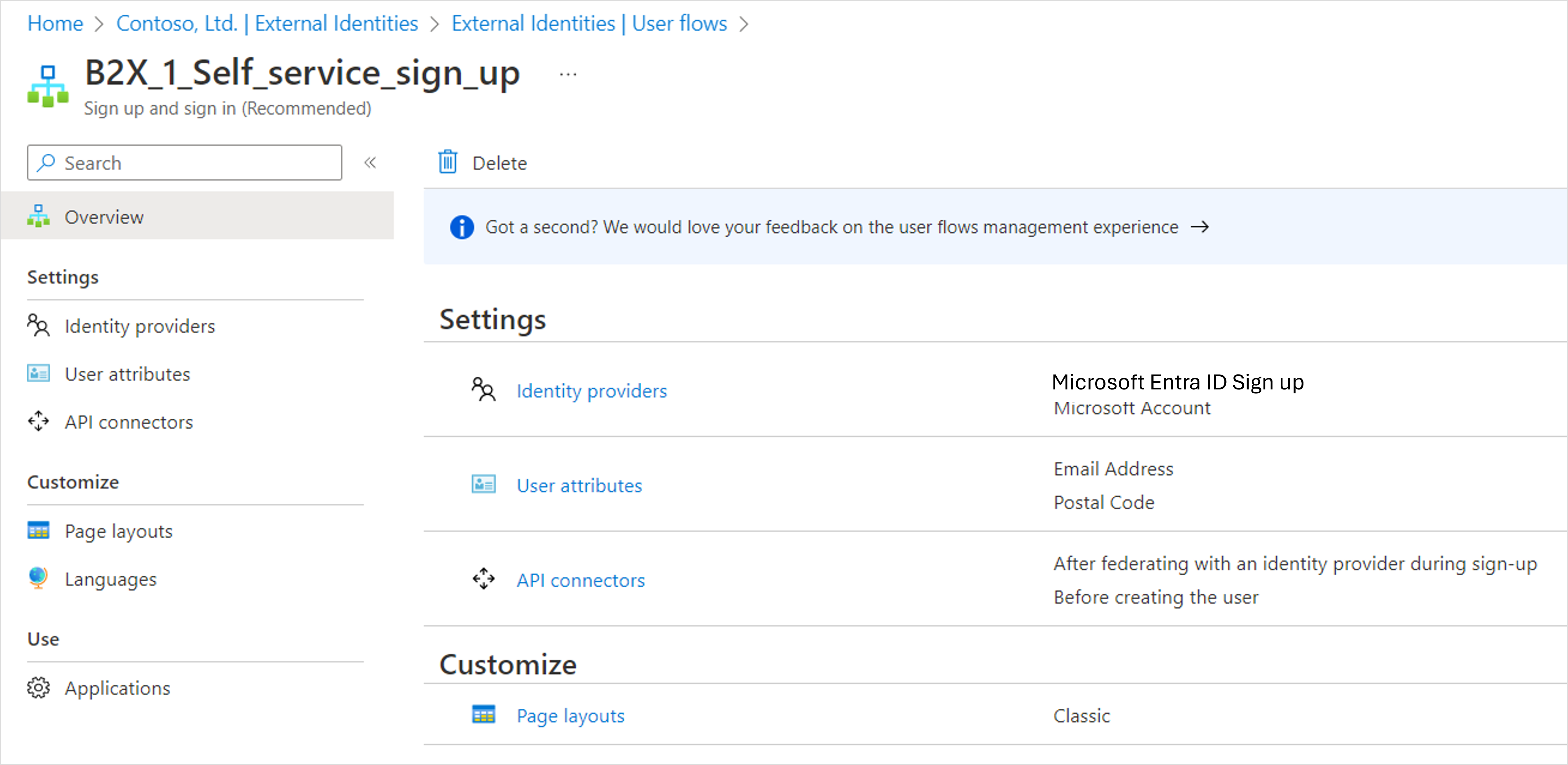 Screenshot showing the external identities sign up page.