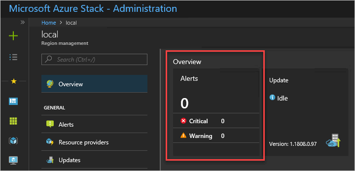 Screenshot showing Region Management in the Azure Stack Hub administrator portal.