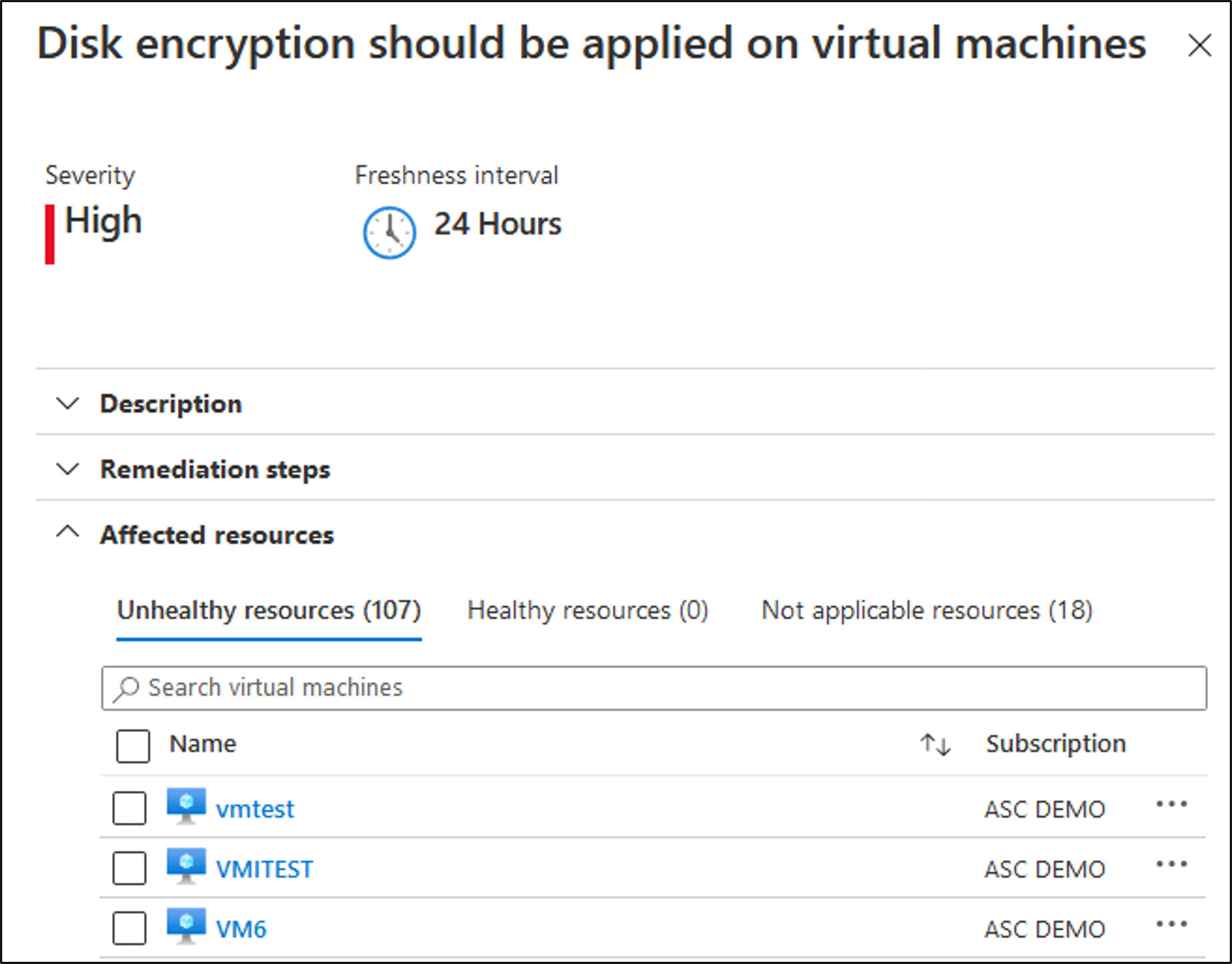 Screenshot showing that disk encryption should be applied on virtual machines.