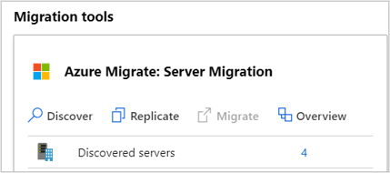 Screenshot of the Azure Migrate: Server Migration panel showing the number of discovered servers at 4. 