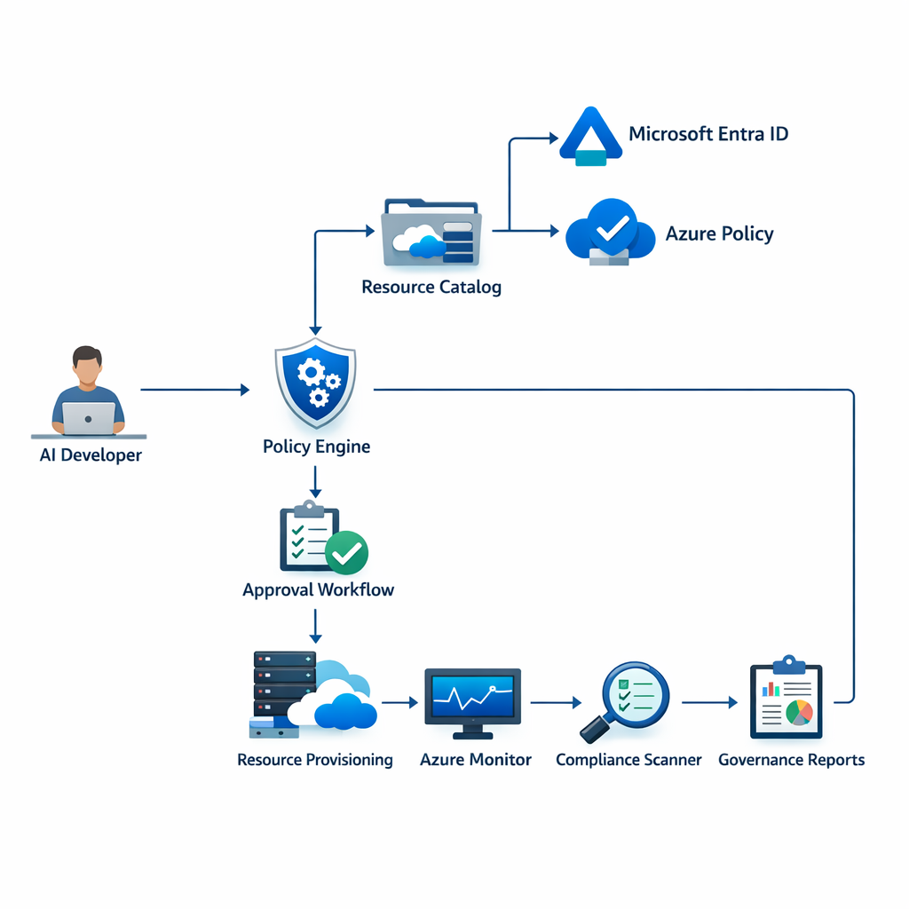 Diagram showing an AI developer requesting resources through a catalog.
