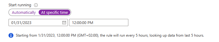 Screenshot showing an example how to configure query scheduling parameters.