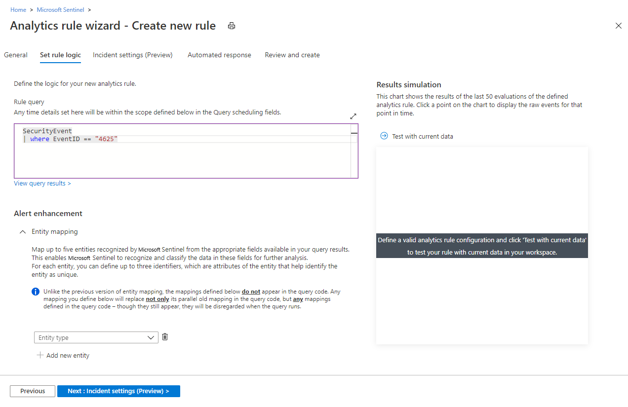 Screenshot showing an example of how to set rule logic.