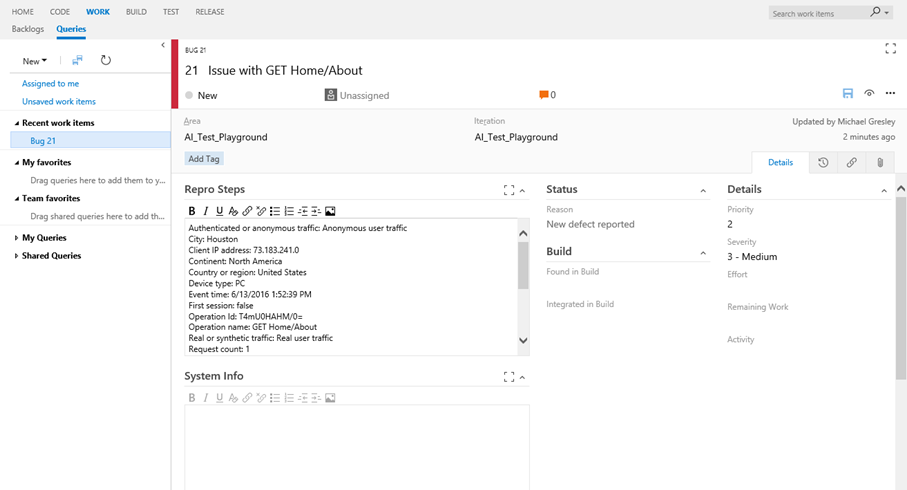 Screenshot of the work item in Azure DevOps.