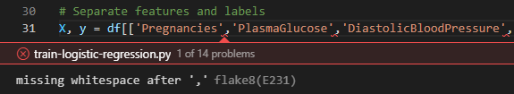 Screenshot of Flake 8 results in Visual Studio Code.