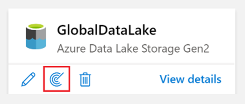 Screenshot of new scan icon on Azure Data Lake Storage Gen 2 data source in Purview Data Map.