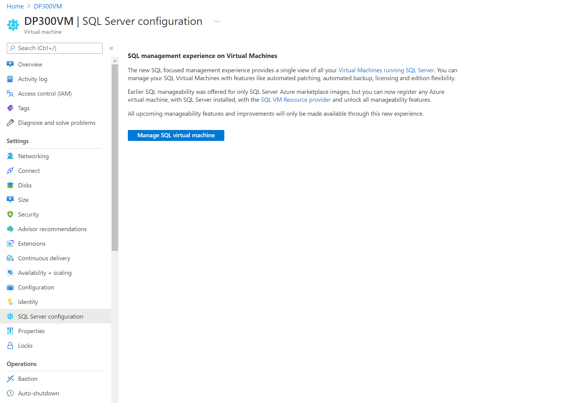 Screenshot of directions to register with SQL IaaS Agent Extension.