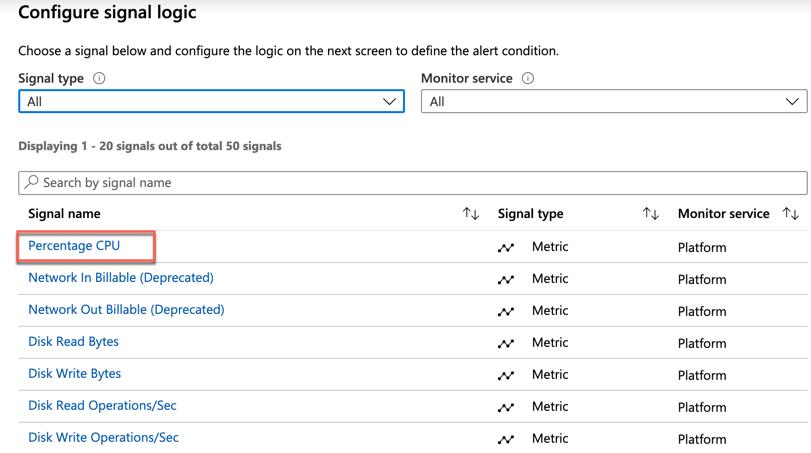A screenshot of the Configure signal logic page when creating new alert