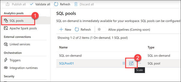 Manage SQL Pools in Azure Synapse Studio