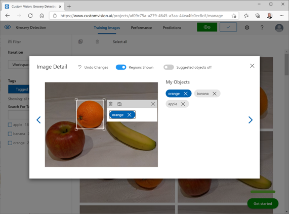 Using the Azure AI Custom Vision portal to label an object in an image