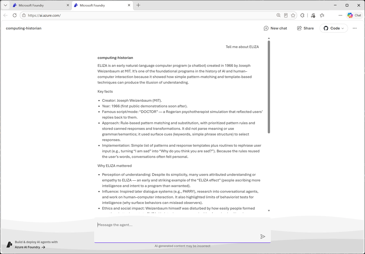 Screenshot of the agent preview web application.