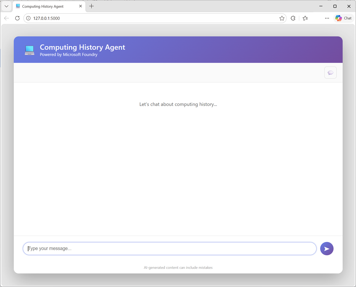 Screenshot of the Computing history agent created in the lab.