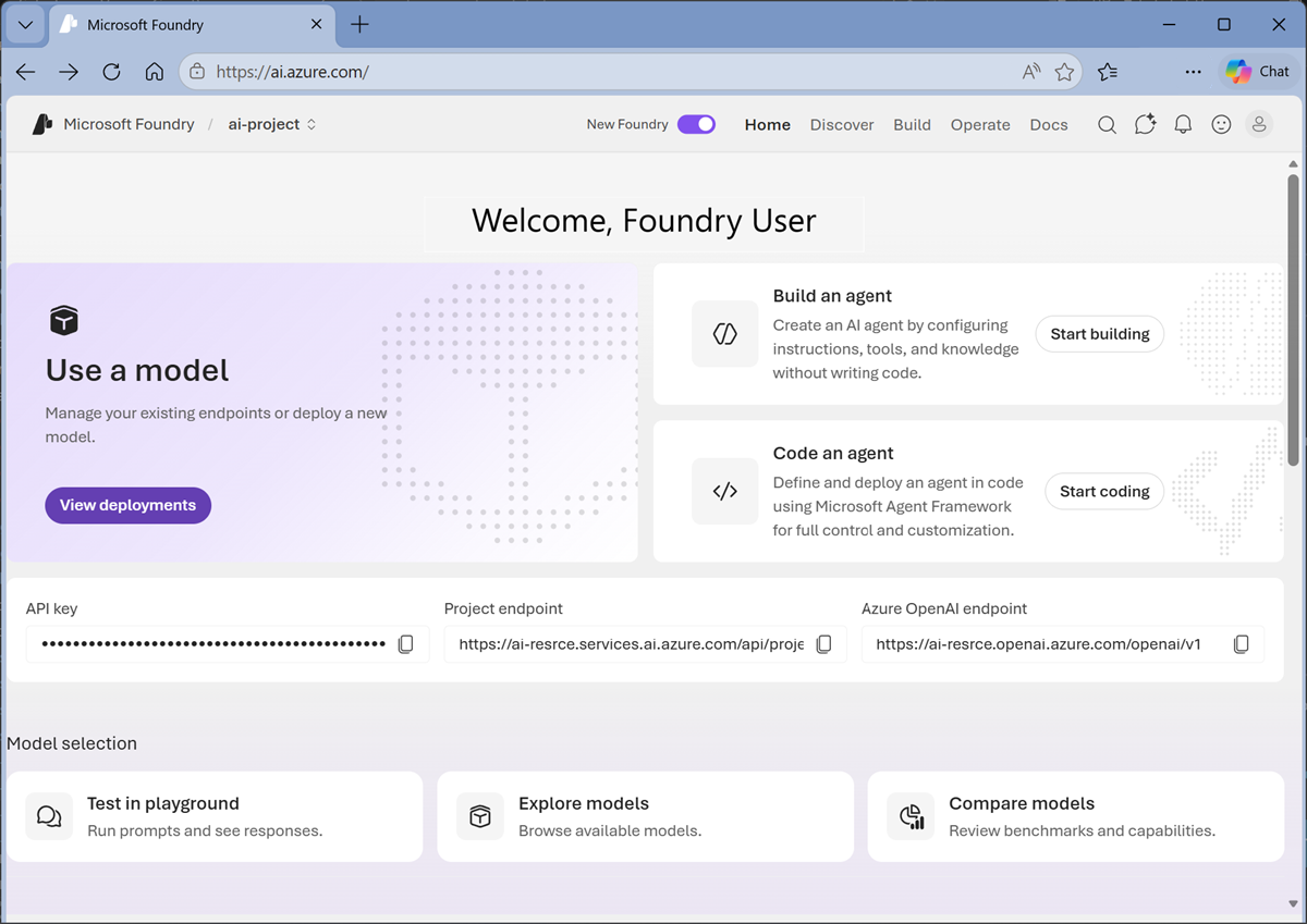 Screenshot of Foundry portal.