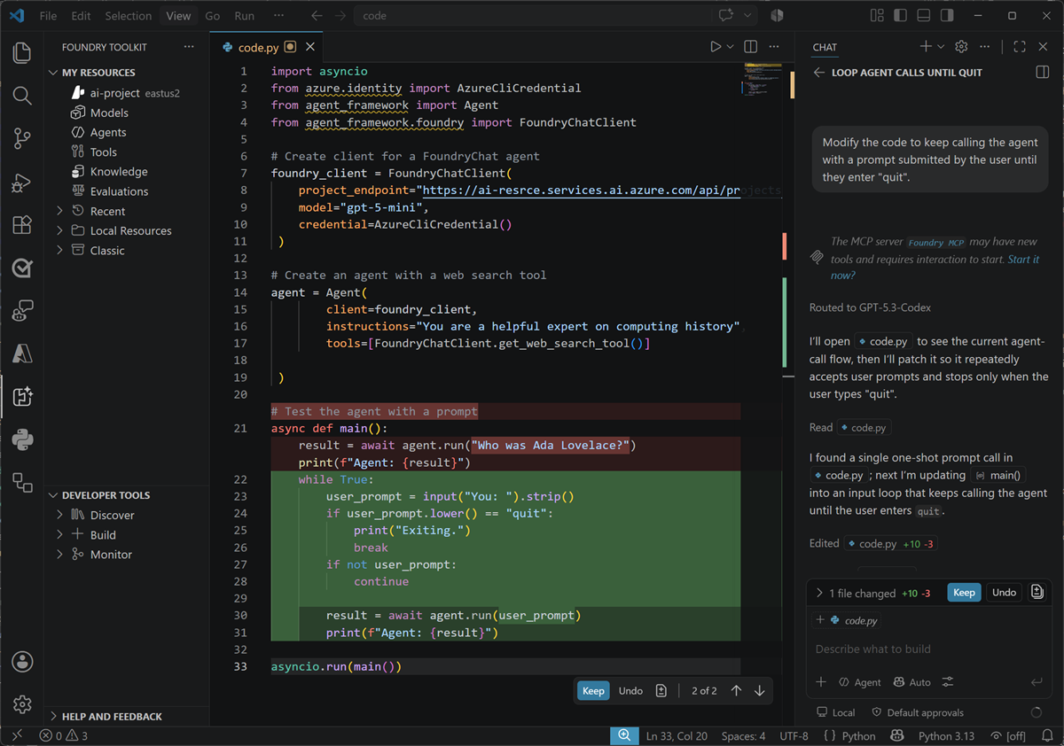 Screenshot of GitHub Copilot in Visual Studio Code.