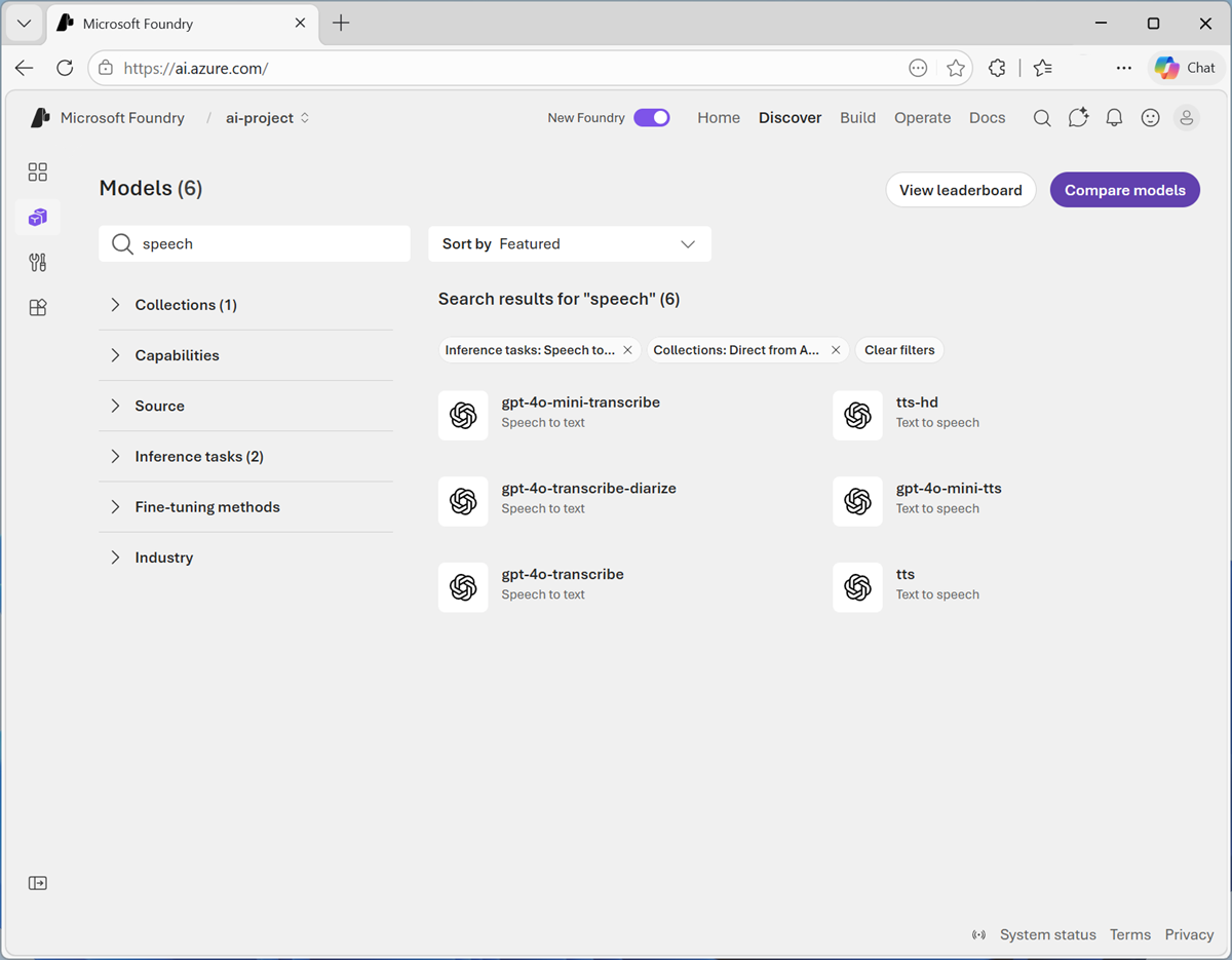 Screenshot of the model catalog in the Foundry Portal.