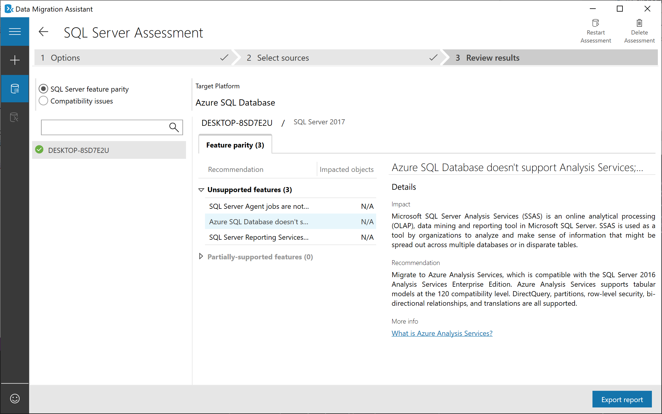 Set the source database in the Data Migration Assistant
