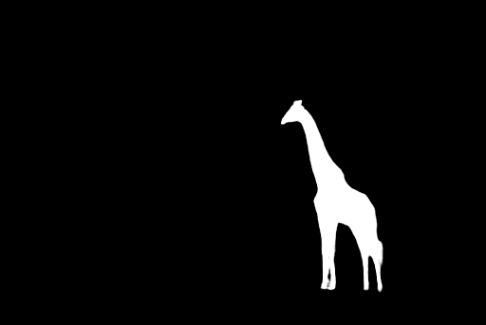 A screenshot of the way Image Analysis 4.0 can complete foreground matting. Image is of the giraffe as a solid white block, against a solid black background.