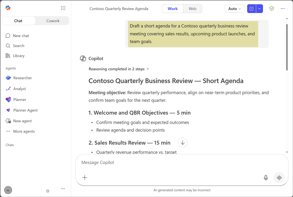 Screenshot of Microsoft Copilot generating a response to user request.