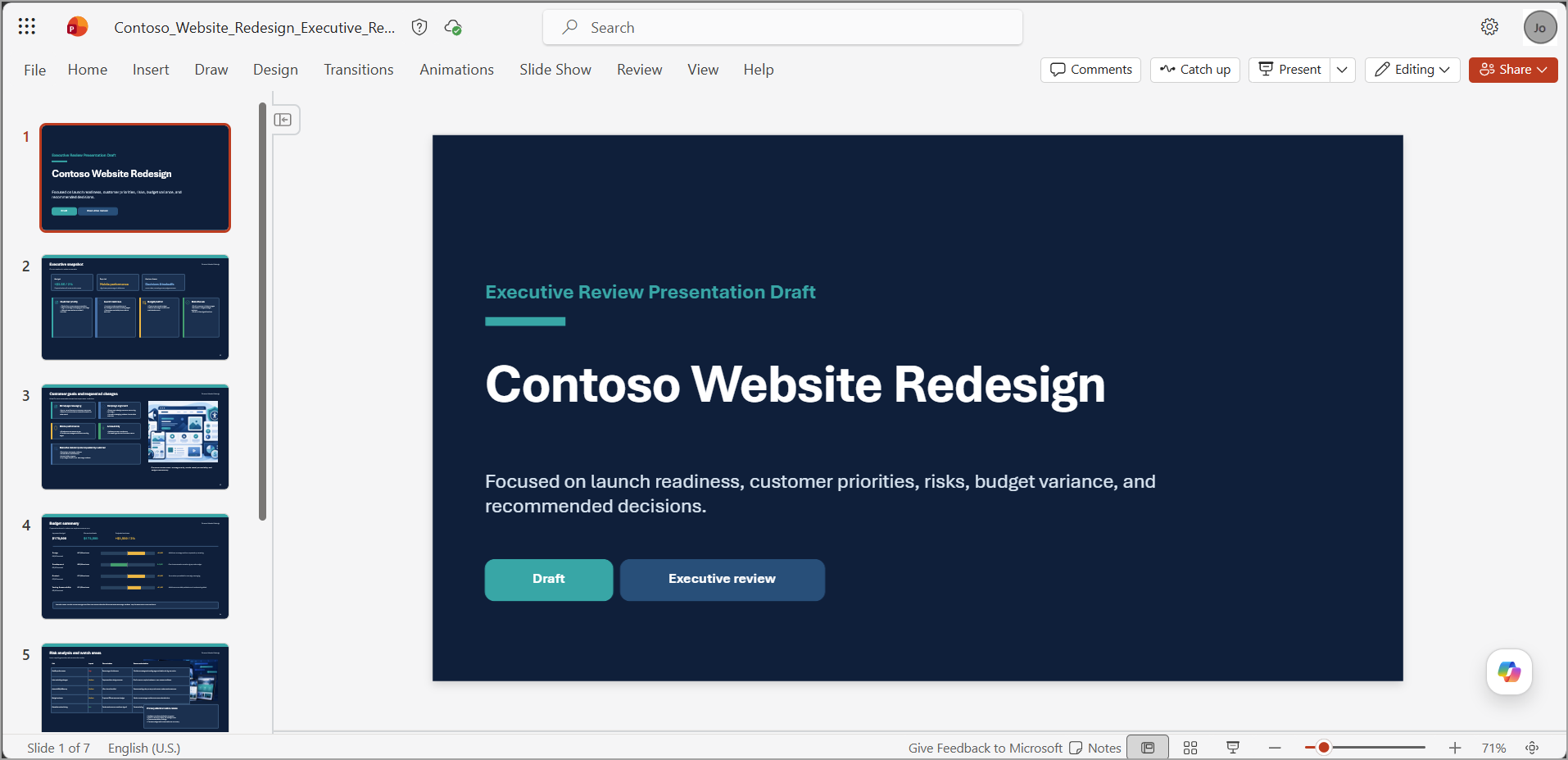 Screenshot of the presentation draft created by the Researcher agent.