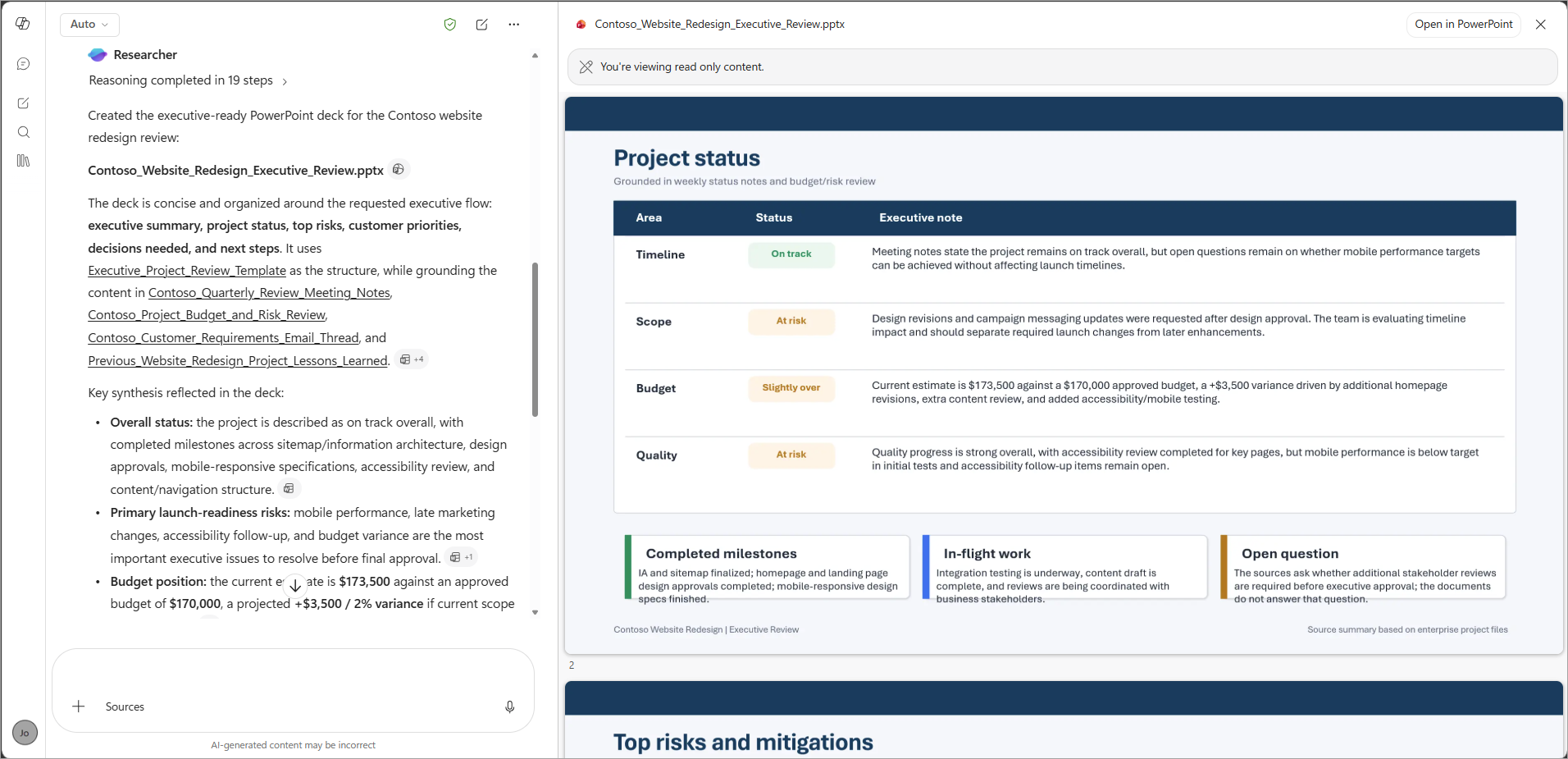 Screenshot of the briefing Researcher agent drafted.