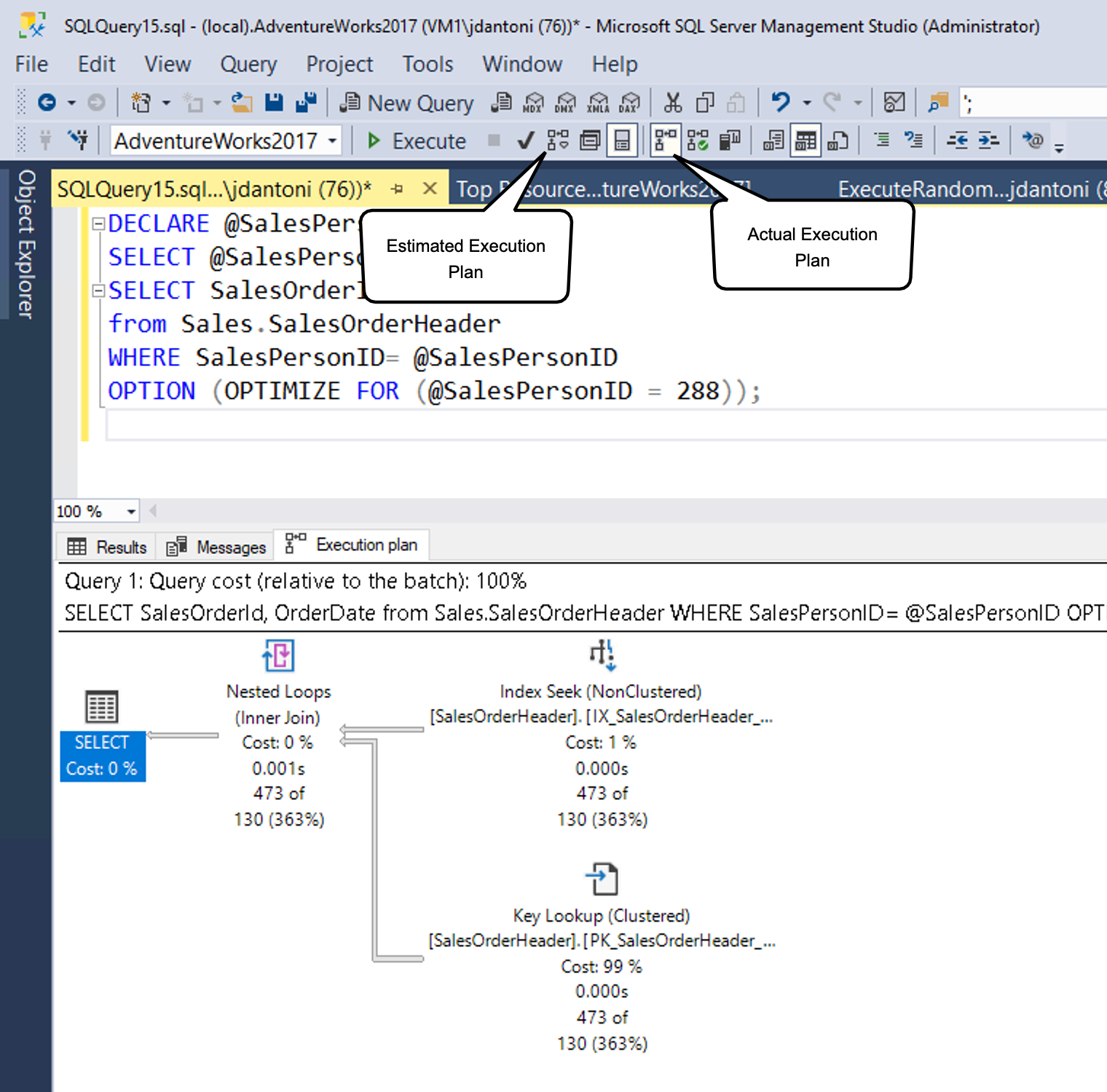 Screenshot of an estimated execution plan generated in SQL Server Management Studio.