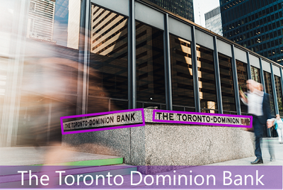 An image of a building with the sign "Toronto Dominion Bank", which is highlighted.