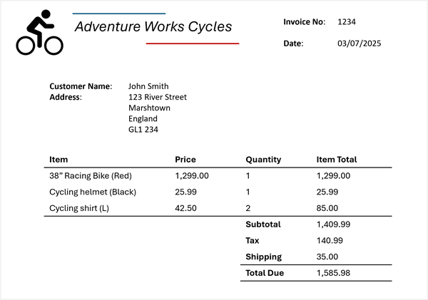 Photograph of an invoice.