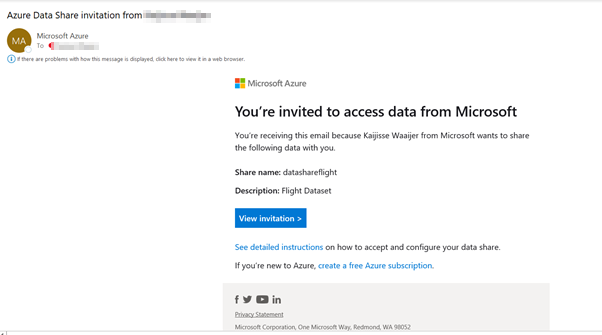 Email Invitation from Azure Data Share