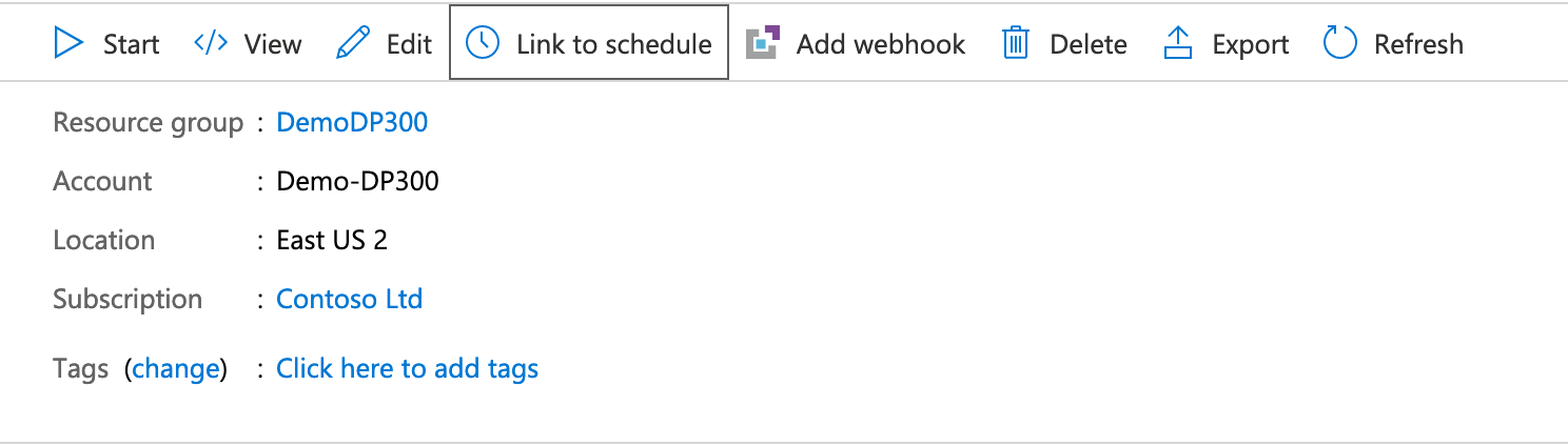 Screenshot of how to link a runbook to a schedule in Azure Automation.