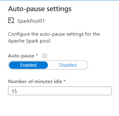 Auto-pause settings in the Azure Synapse Studio.