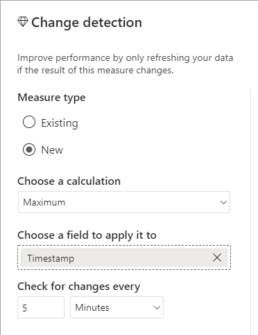 Screenshot of the Change detection measure window.
