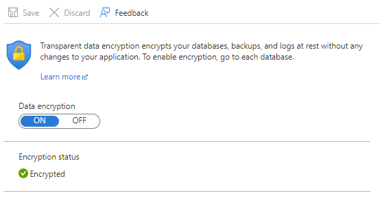 Transparent Data Encryption Settings for an Azure SQL Database.
