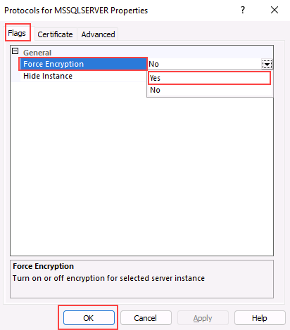 Protocols for SQL Server instance properties from Configuration Manager.