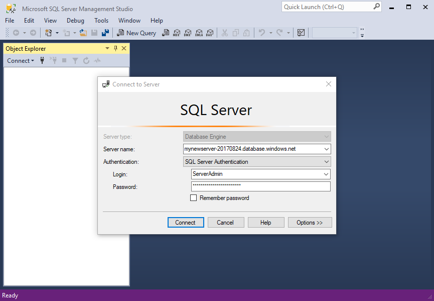 Connect to SQL Database from SQL Server Management Studio