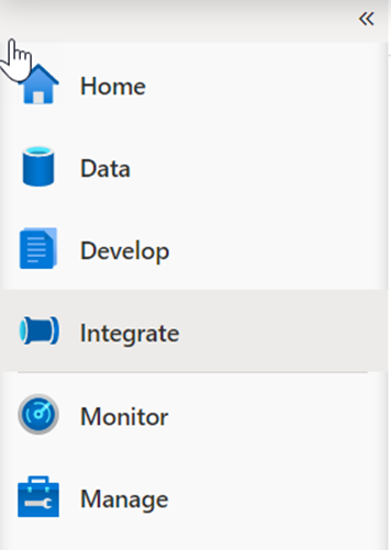 Selecting the Integrate Hub in Azure Synapse Analytics