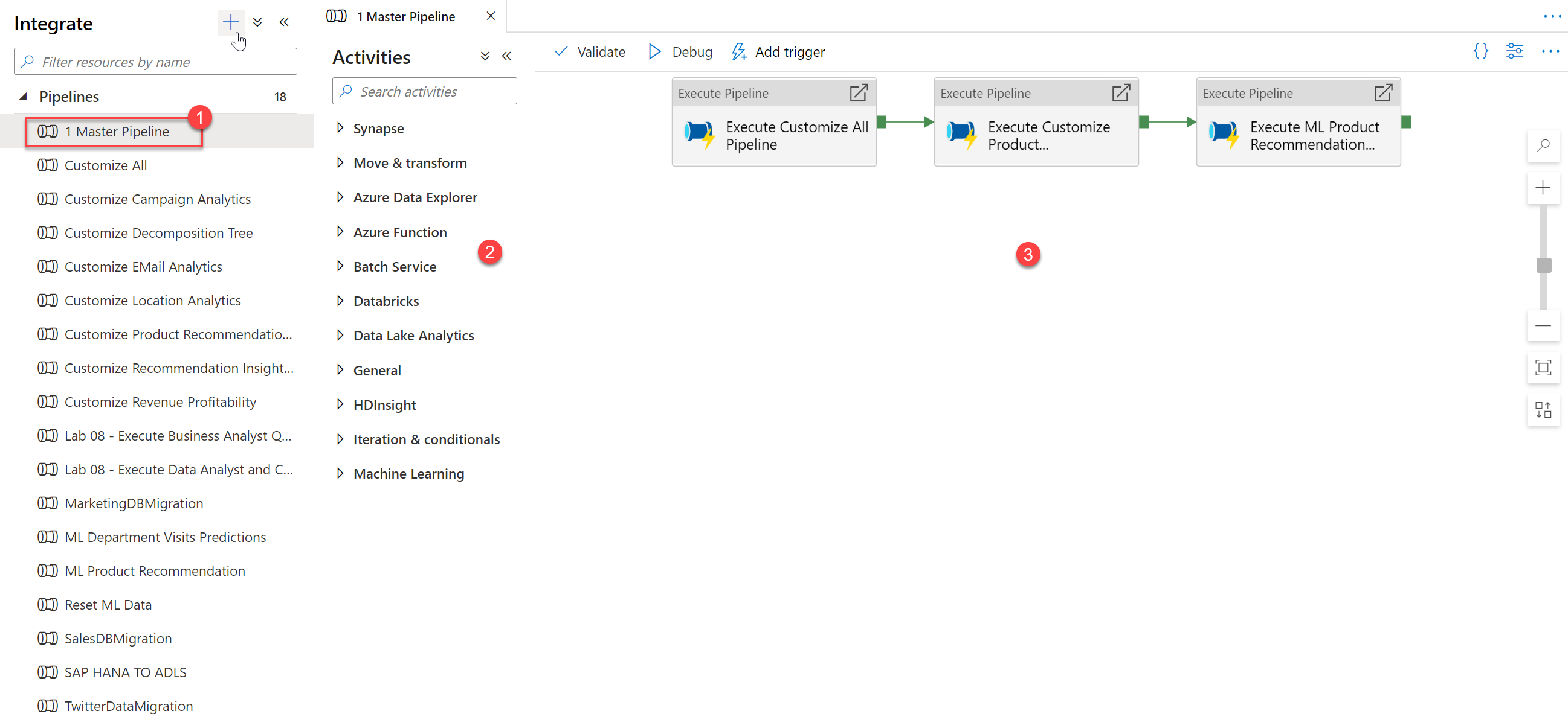Viewing Azure Synapse pipelines list