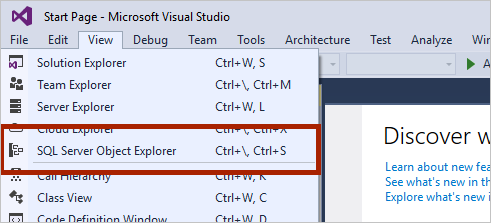Viewing SQL Server Object Explorer in Visual Studio
