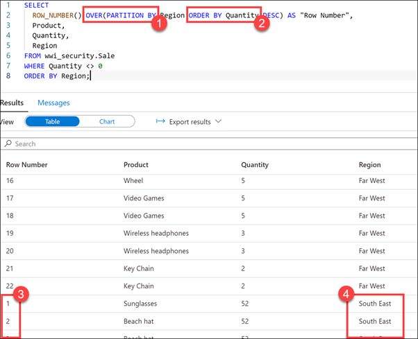 Using a window function with the row_number function