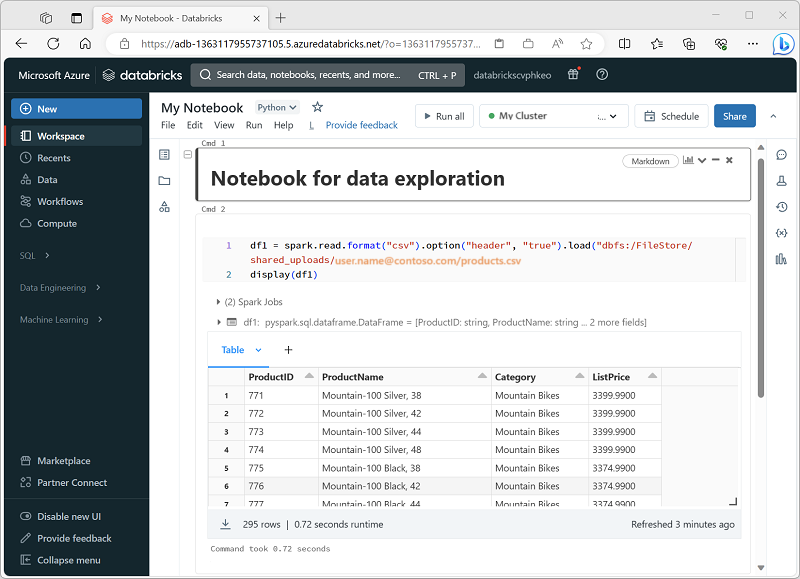 A screenshot of a notebook in Azure Databricks.