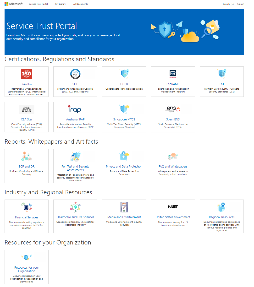 Screenshot of the Service Trust Portal home page.